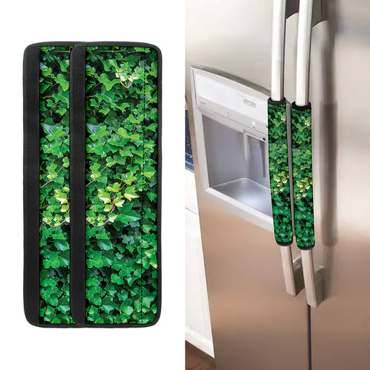 Green Ivy Wall Print Refrigerator Handle Covers