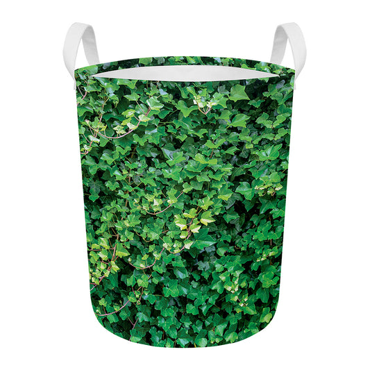 Green Ivy Wall Print Round Laundry Basket