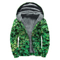 Green Ivy Wall Print Sherpa Lined Zip Up Hoodie
