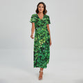 Green Ivy Wall Print Short Sleeve Maxi Dress