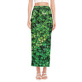 Green Ivy Wall Print Side Slit Maxi Skirt