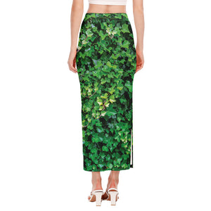 Green Ivy Wall Print Side Slit Maxi Skirt