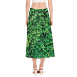 Green Ivy Wall Print Side Slit Midi Skirt