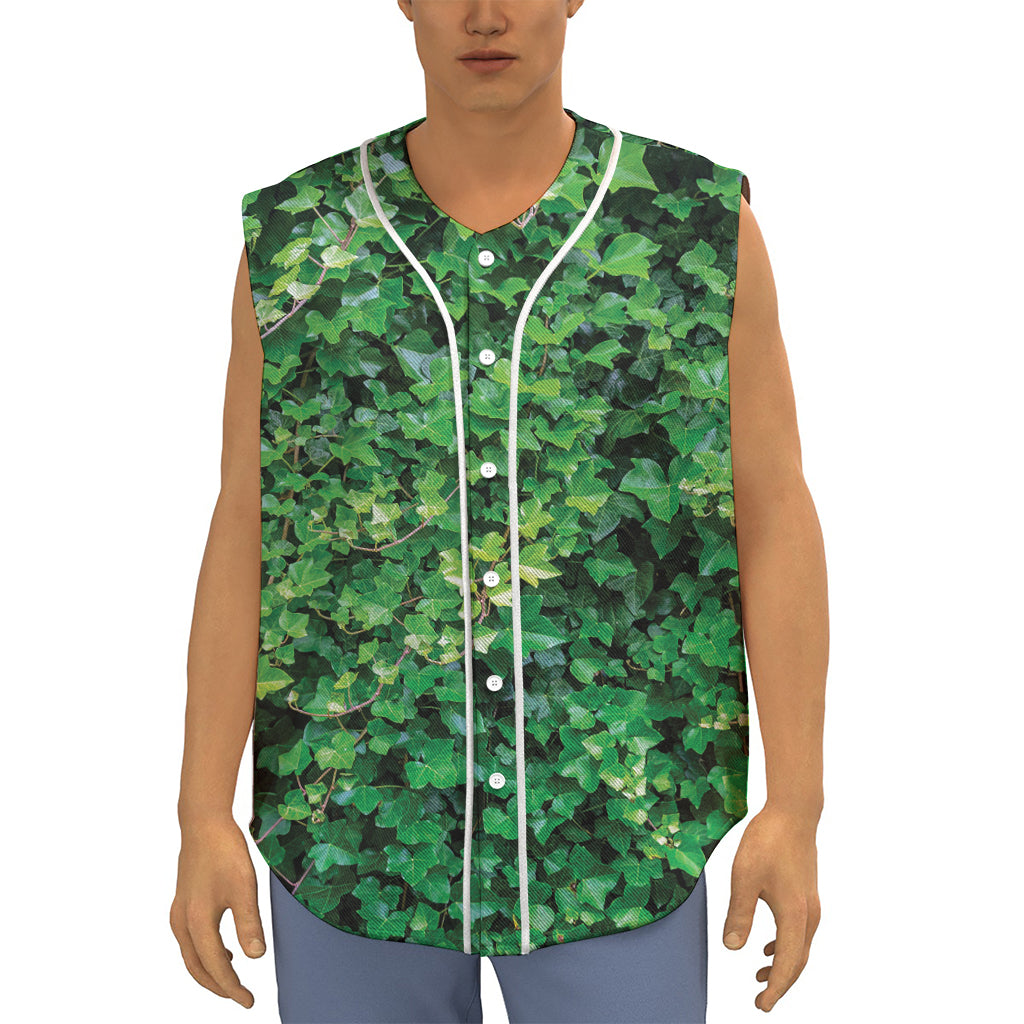 Green Ivy Wall Print Sleeveless Baseball Jersey