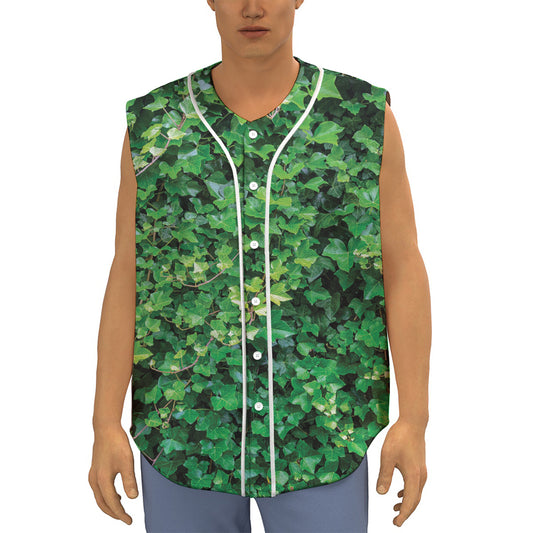 Green Ivy Wall Print Sleeveless Baseball Jersey
