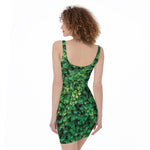 Green Ivy Wall Print Sleeveless Bodycon Dress