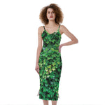 Green Ivy Wall Print Slim Fit Midi Cami Dress