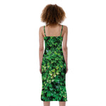 Green Ivy Wall Print Slim Fit Midi Cami Dress