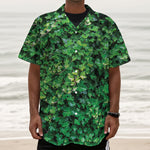 Green Ivy Wall Print Textured Short Sleeve Shirt