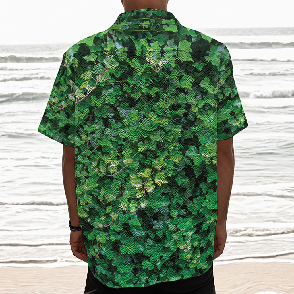 Green Ivy Wall Print Textured Short Sleeve Shirt
