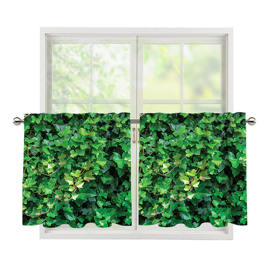 Green Ivy Wall Print Tier Curtains