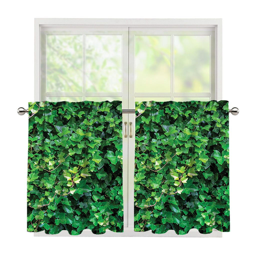 Green Ivy Wall Print Tier Curtains