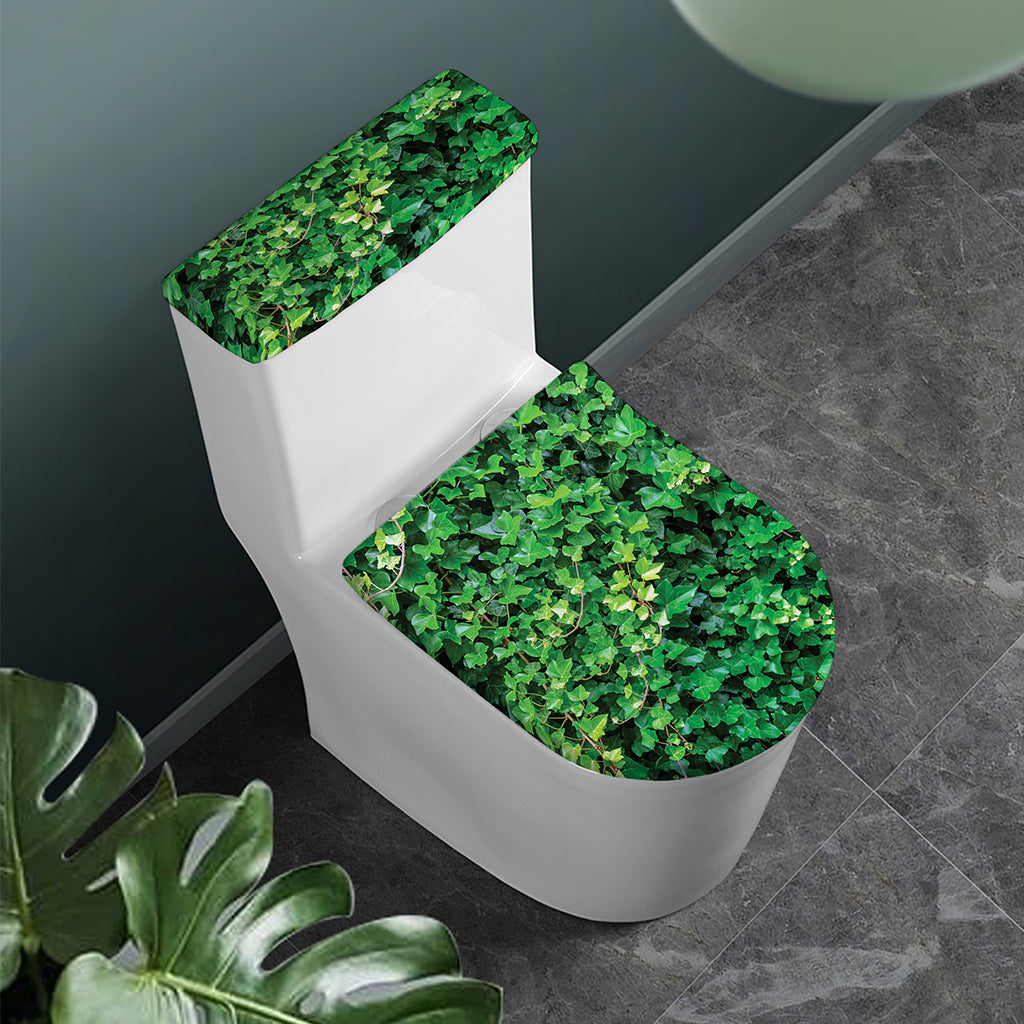 Green Ivy Wall Print Toilet Lid And Tank Cover Set