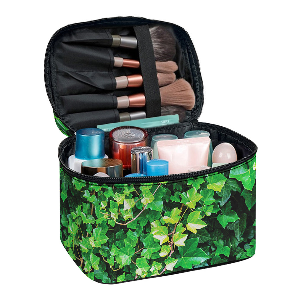 Green Ivy Wall Print Travel Makeup Bag