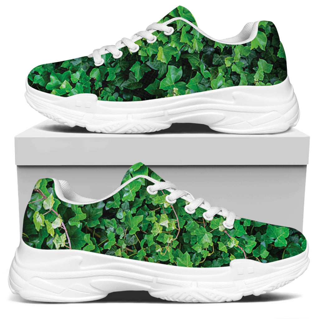 Green Ivy Wall Print White Chunky Shoes