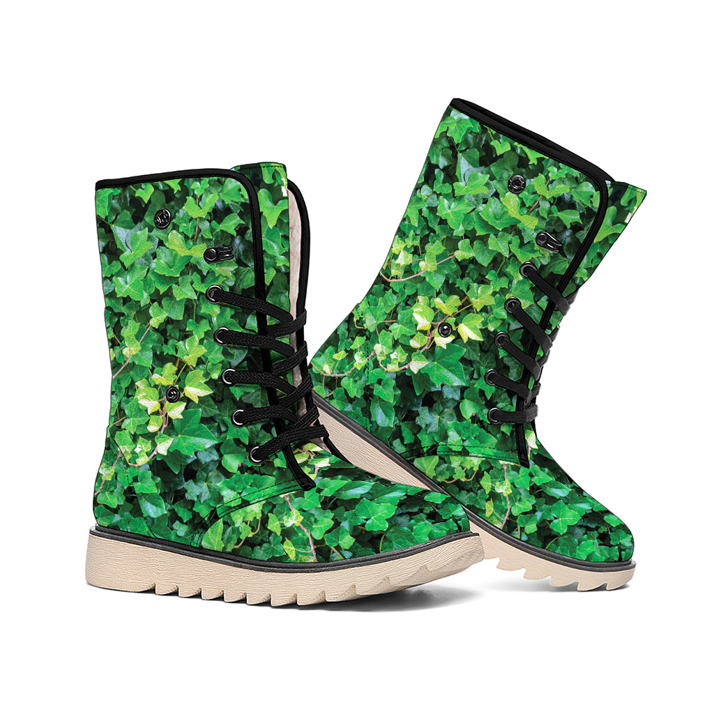 Green Ivy Wall Print Winter Boots