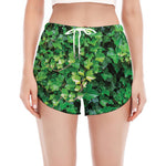 Green Ivy Wall Print Women's Split Running Shorts