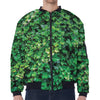 Green Ivy Wall Print Zip Sleeve Bomber Jacket