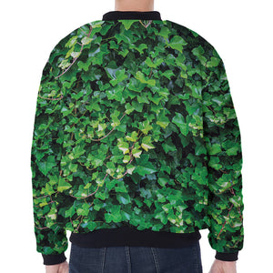 Green Ivy Wall Print Zip Sleeve Bomber Jacket