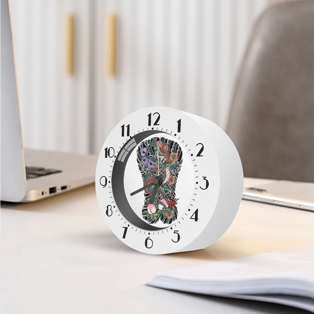 Green Japanese Dragon Tattoo Print Alarm Clock