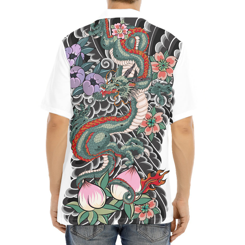 Green Japanese Dragon Tattoo Print Aloha Shirt