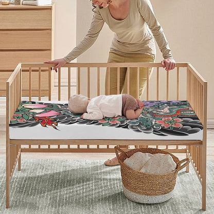 Green Japanese Dragon Tattoo Print Baby Crib Sheet