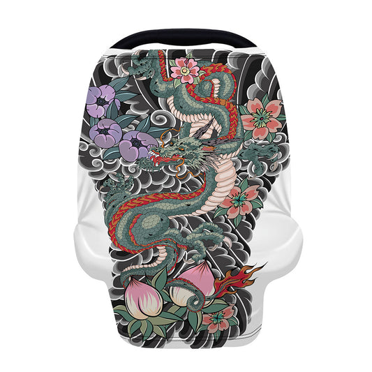 Green Japanese Dragon Tattoo Print Baby Seat Cover