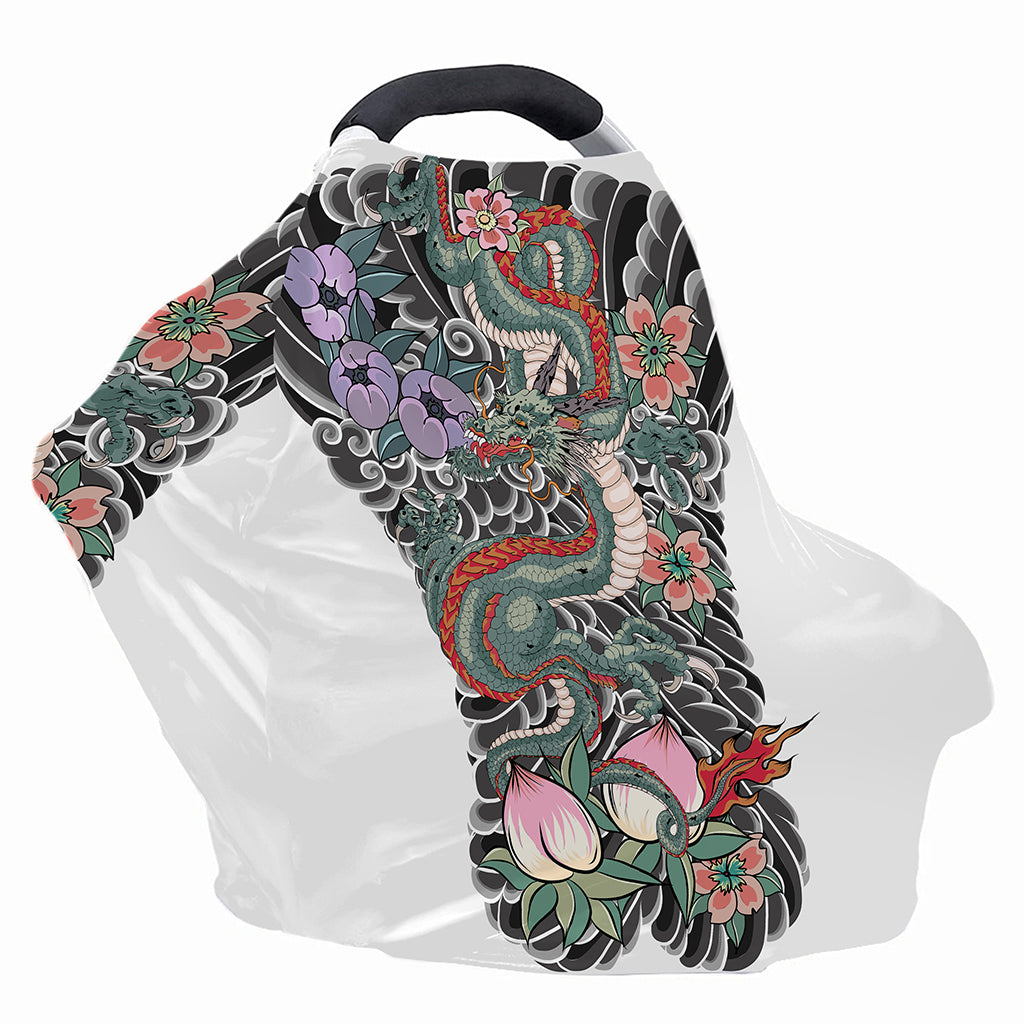Green Japanese Dragon Tattoo Print Baby Seat Cover
