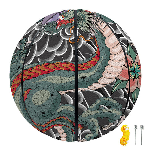 Green Japanese Dragon Tattoo Print Basketball