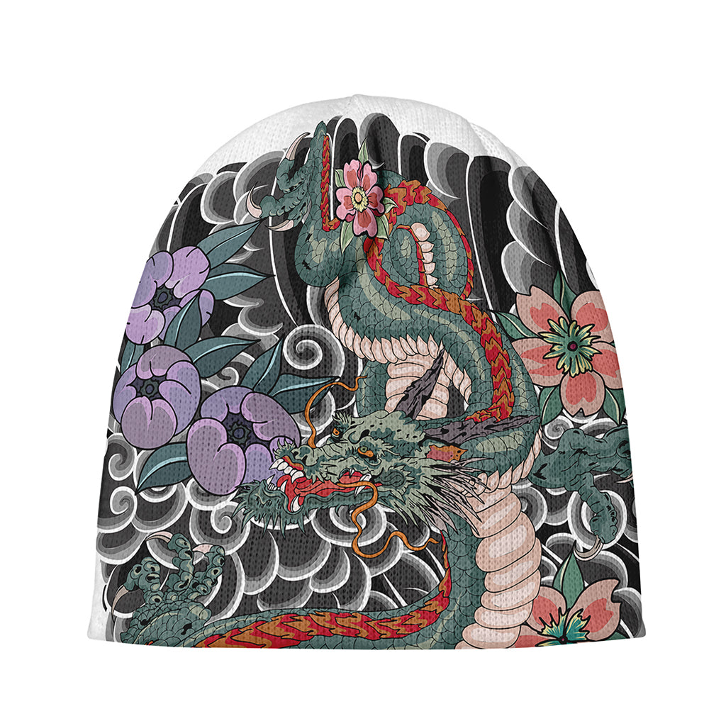 Green Japanese Dragon Tattoo Print Beanie