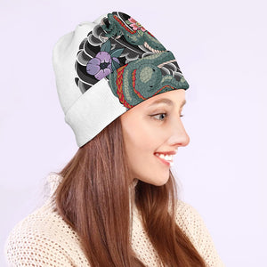 Green Japanese Dragon Tattoo Print Beanie