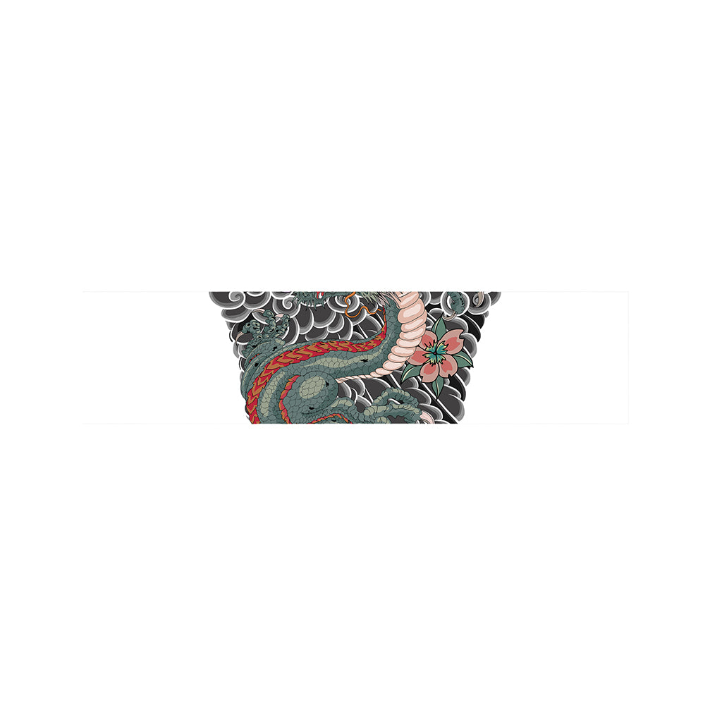Green Japanese Dragon Tattoo Print Bed Runner