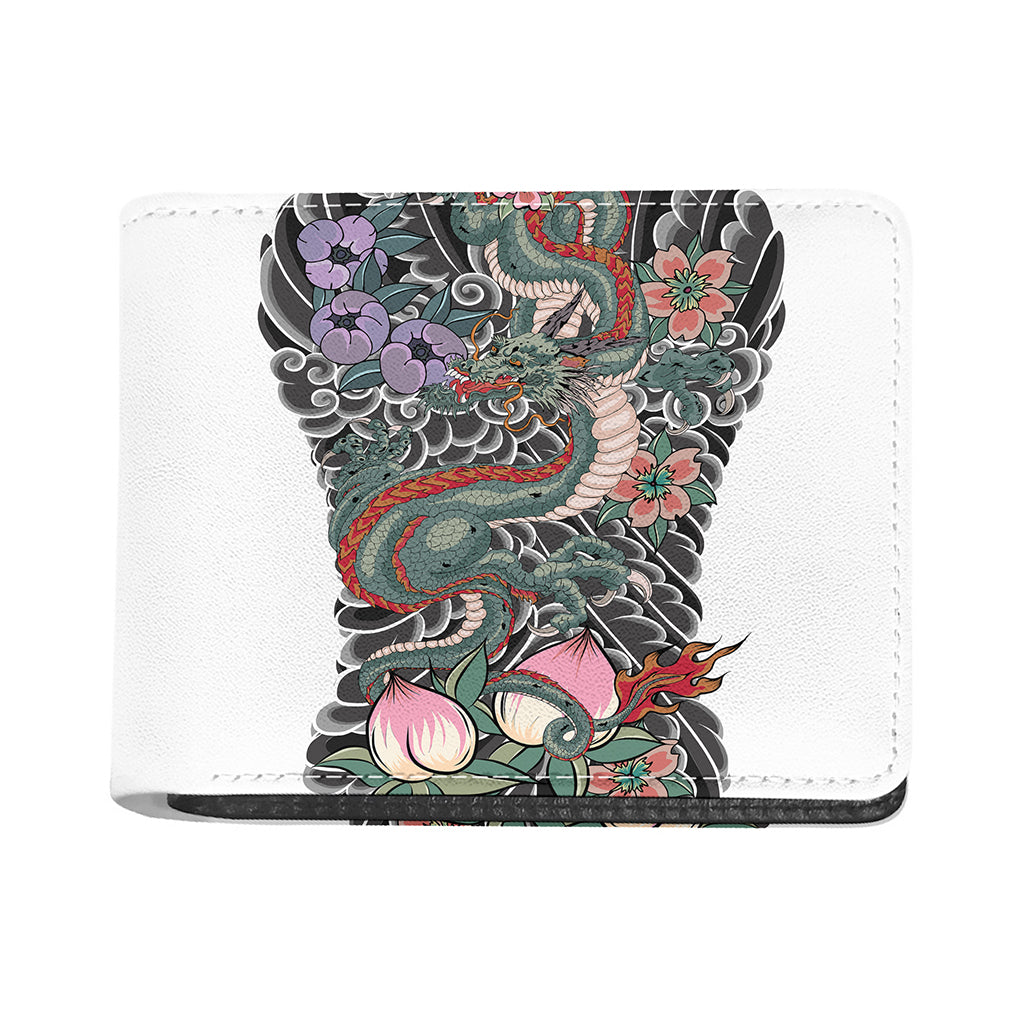 Green Japanese Dragon Tattoo Print Bifold Wallet