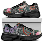 Green Japanese Dragon Tattoo Print Black Chunky Shoes