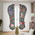 Green Japanese Dragon Tattoo Print Dimout Pencil Pleat Curtains
