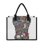 Green Japanese Dragon Tattoo Print Canvas Tote Bag