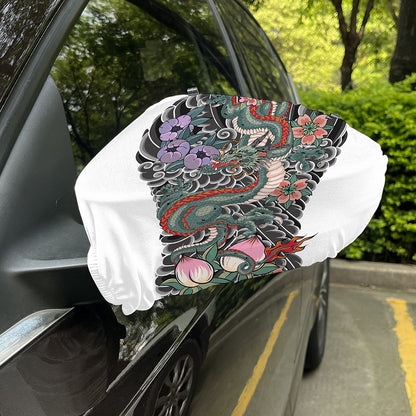 Green Japanese Dragon Tattoo Print Car Side Mirror Covers