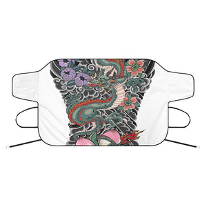 Green Japanese Dragon Tattoo Print Car Windshield Snow Cover