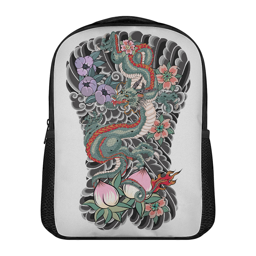 Green Japanese Dragon Tattoo Print Casual Backpack