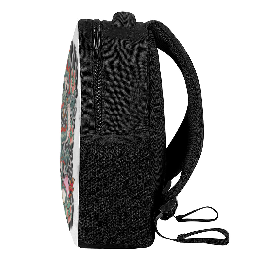 Green Japanese Dragon Tattoo Print Casual Backpack