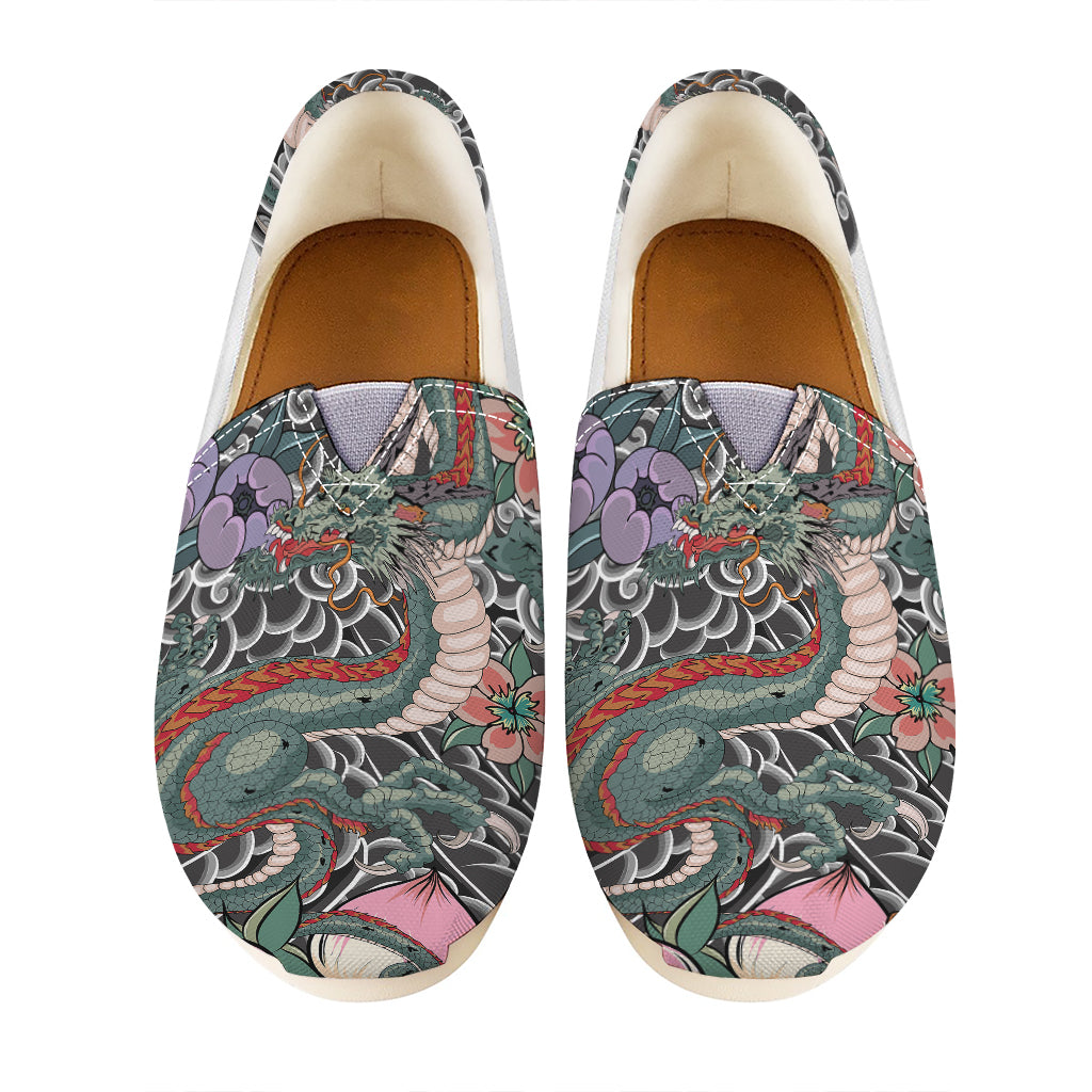 Green Japanese Dragon Tattoo Print Casual Shoes