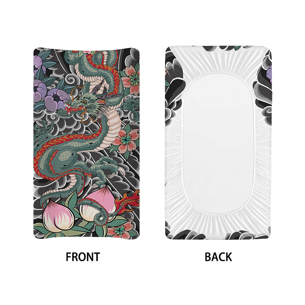 Green Japanese Dragon Tattoo Print Changing Pad Cover