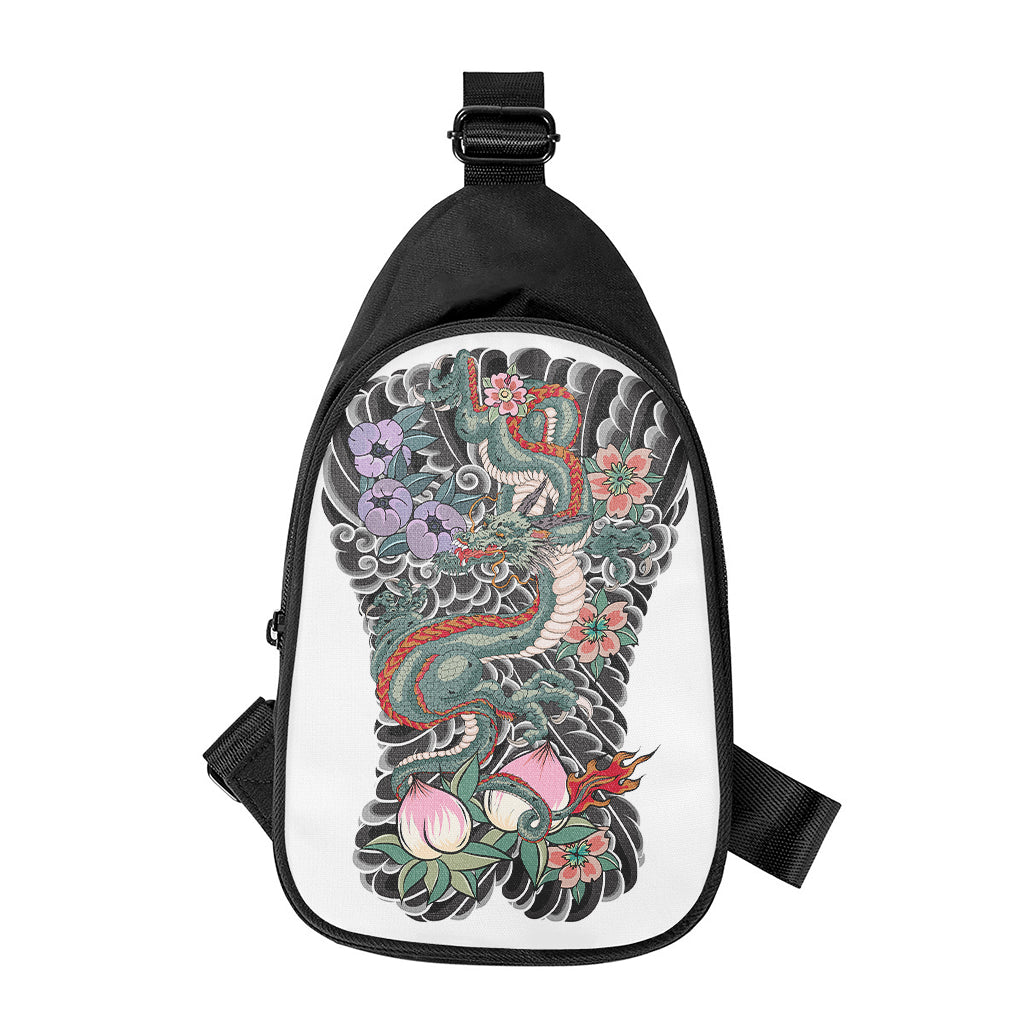 Green Japanese Dragon Tattoo Print Chest Bag