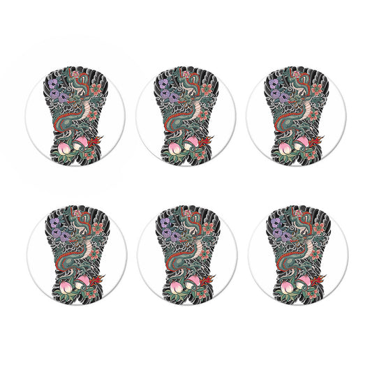 Green Japanese Dragon Tattoo Print Coaster Set