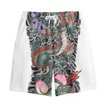 Green Japanese Dragon Tattoo Print Cotton Shorts