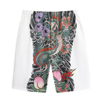 Green Japanese Dragon Tattoo Print Cotton Shorts