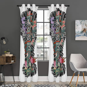 Green Japanese Dragon Tattoo Print Curtain