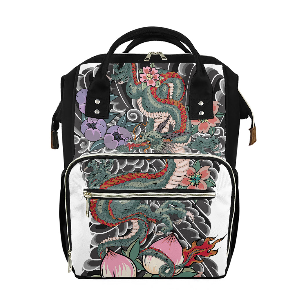 Green Japanese Dragon Tattoo Print Diaper Bag