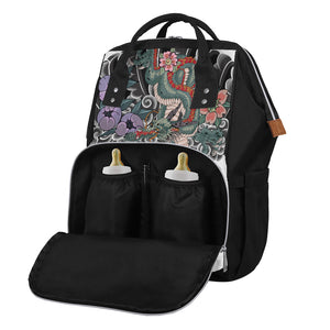 Green Japanese Dragon Tattoo Print Diaper Bag