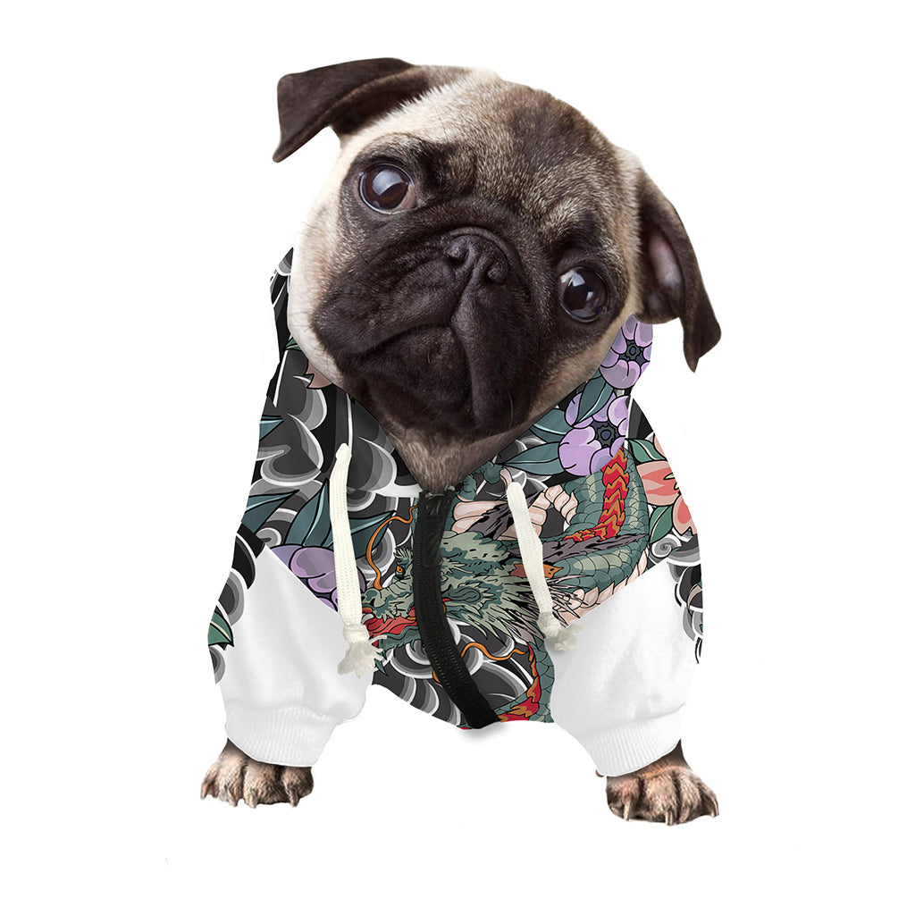Green Japanese Dragon Tattoo Print Dog Zip Up Hoodie